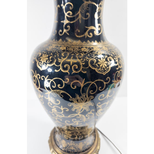 Metal 19th Century Chinese Mirror Black and Gilt Decorated Table Lamp For Sale - Image 7 of 10