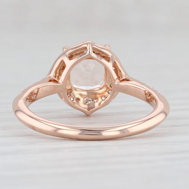 2020s New 1.05ctw Morganite Diamond Halo Ring 18k Rose Gold Size 6.5 Engagement For Sale - Image 5 of 8