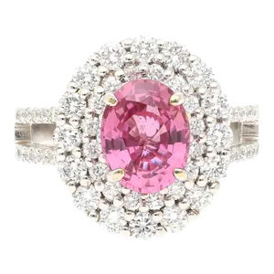 Grs Certified 2.33 Carat Pink Sapphire and Diamond Ring in 18k White Gold Size 6