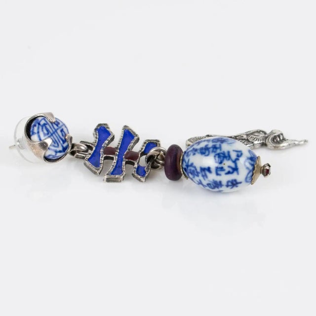 Metal Zoe Coste Silvered Metal and Enamel Dangle Pierced Earrings For Sale - Image 7 of 7