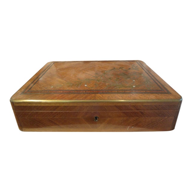 19th Century Brass Inlaid Walnut Box For Sale
