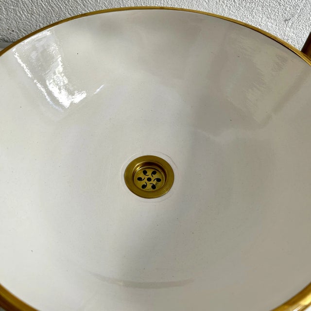 Not Yet Made - Made To Order Milk White Ceramic Sink With 14k Gold Rim Vessel Round Sink Bowl Basin With Drain For Sale - Image 5 of 8