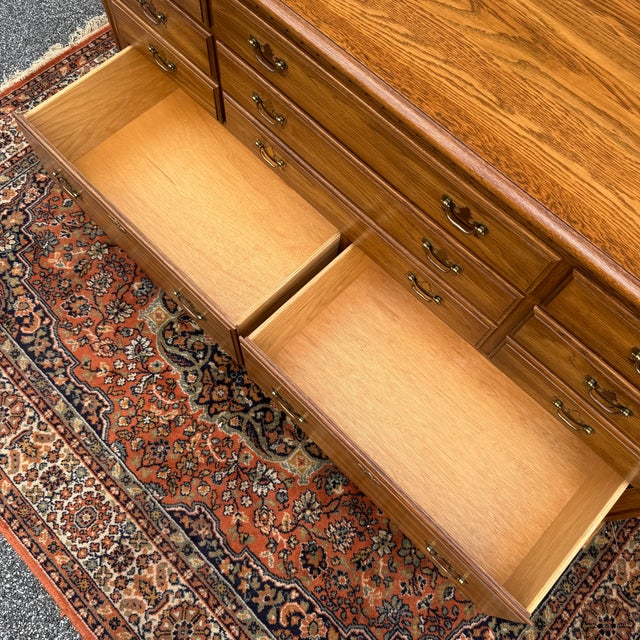 Vintage Pennsylvania House Chippendale Solid Oak 8 Drawer Double Dresser For Sale - Image 12 of 18
