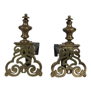 Early 19th Century Louis XV Style Chiseled Bronze Andirons - a Pair