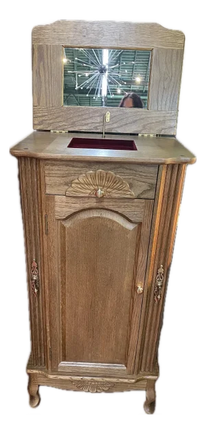 Late 20th Century Art Deco Revival Oak Jewelry Box With Lift-Top Mirror
