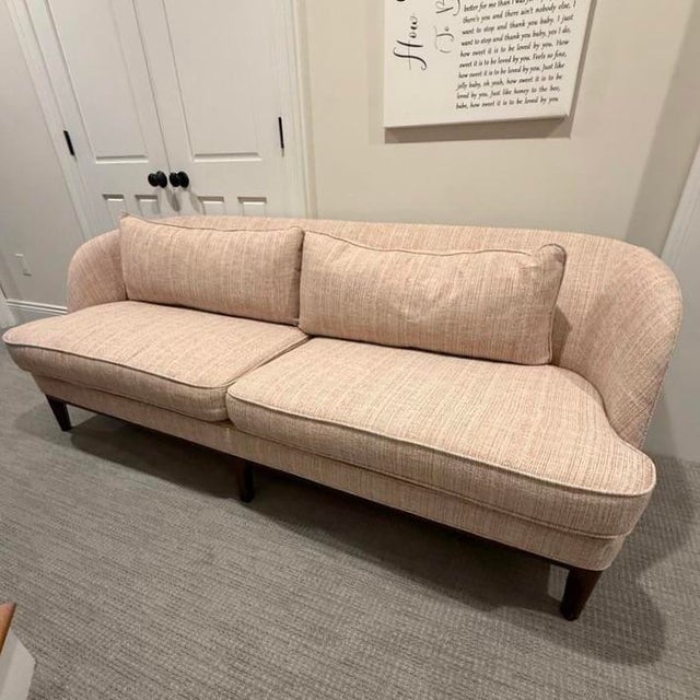 2020s Seychelles Wood Trim Sofa in Pink Textured Weave For Sale - Image 5 of 9