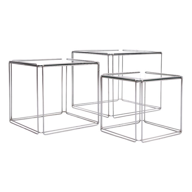 Isocele Chrome Nesting Tables by Max Sauze, 1970s, Set of 3 For Sale