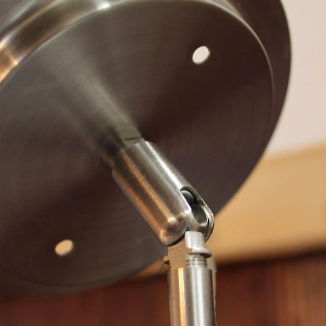 Brushed Nickel Modern 3 Light Chandelier | Sloped Ceiling For Sale - Image 4 of 5