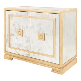 Matthew Izzo Home Ophelia Greek Key Design Antique Mirror Two Door Cabinet With Gold Leaf Overlay and Border For Sale
