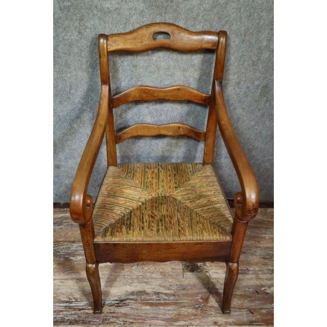 Empire-Style Armchair in Walnut with Woven Straw Seat For Sale - Image 4 of 7