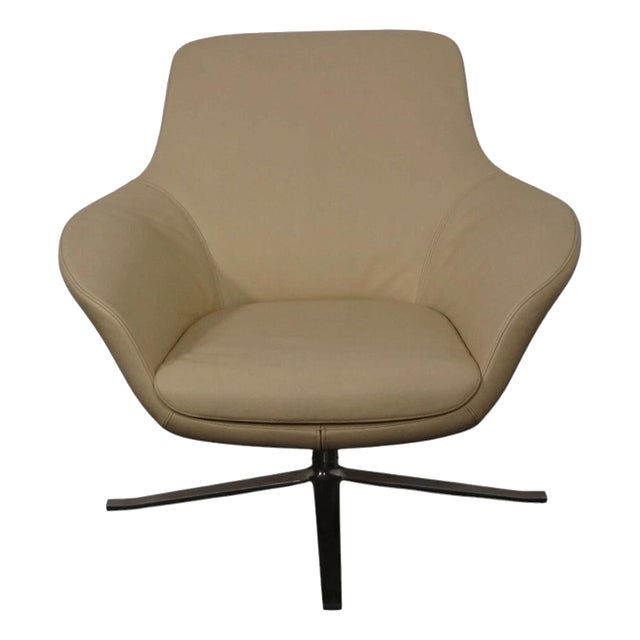 Oscar Swivel Armchair in Cream Leather from Walter Knoll For Sale