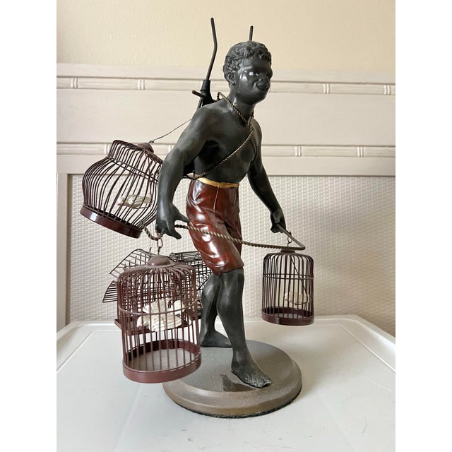 Black Vintage Nubian Blackamoor Bird Seller Statue by Petites Choses For Sale - Image 8 of 9