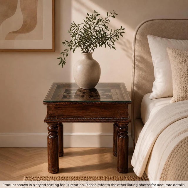 Dimensions: 24" W x 24" D x 18" H This end table is intricately hand carved by master artisan in solid wood and hand...