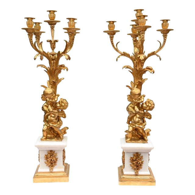 French Gilt Cherub Candelabras, 1880, Set of 2 For Sale
