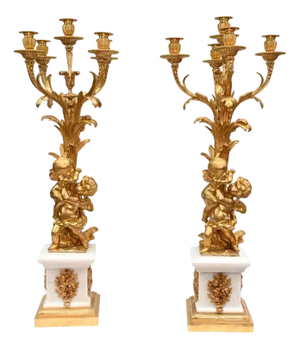 French Gilt Cherub Candelabras, 1880, Set of 2