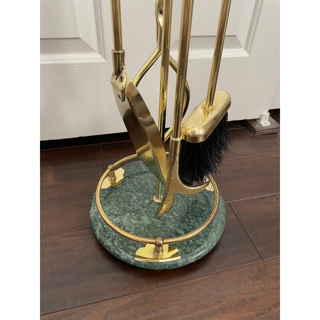 Late 20th Century Vintage Green Marble Fireplace Tools - Set of 5 For Sale - Image 5 of 18
