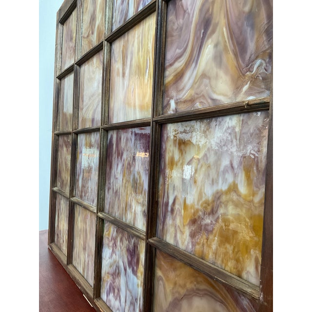 Wood Vintage Architectural Slag Glass Window Frame For Sale - Image 7 of 8