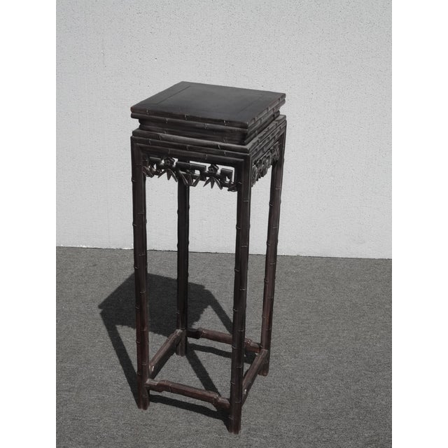 Asian Vintage Oriental Asian Solid Carved Wood Plant Stand Side Table For Sale - Image 3 of 12