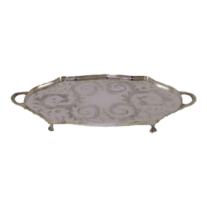 1980’s Vintage/New Silver Oval Shaped Gallery Tray With Feet, Embossed