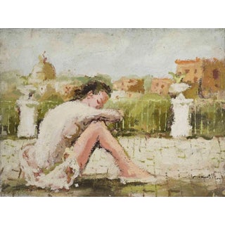 Franco Marzilli, Ballerina on the Terrace, Oil Painting, 1970s For Sale
