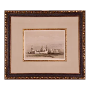 View of Cairo, Egypt: A 19th C. Framed Hand-Colored Lithograph by David Roberts , 1840
