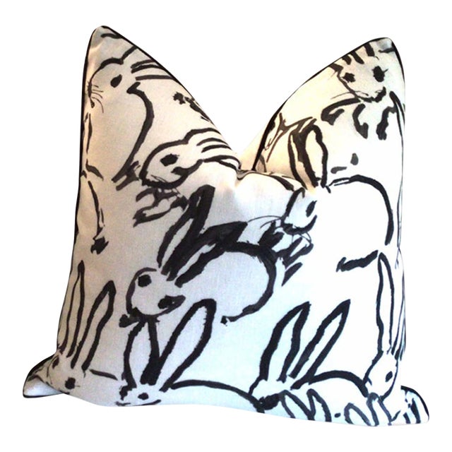 Hunt Slonem "Bunny Hutch" in Black & White Lumbar Pillow 12" x 24" - Single For Sale