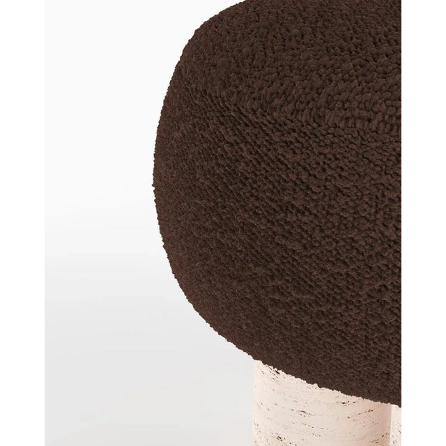 Contemporary Hygge Stool in Boucle Dark Brown Fabric and Travertino by Saccal Design House for Collector For Sale - Image 3 of 5