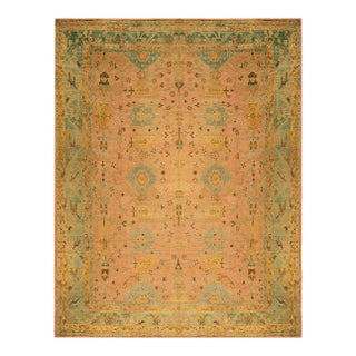 1900s Rose Pink Large Scale Tribal Antique Turkish Oushak Rug 14'2" X 18'4" Handknotted Wool Carpet For Sale