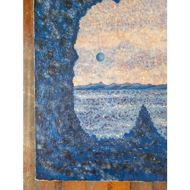 1970s Mid-Century Modern Abstract Surrealist Landscape Painting, Signed For Sale - Image 5 of 7