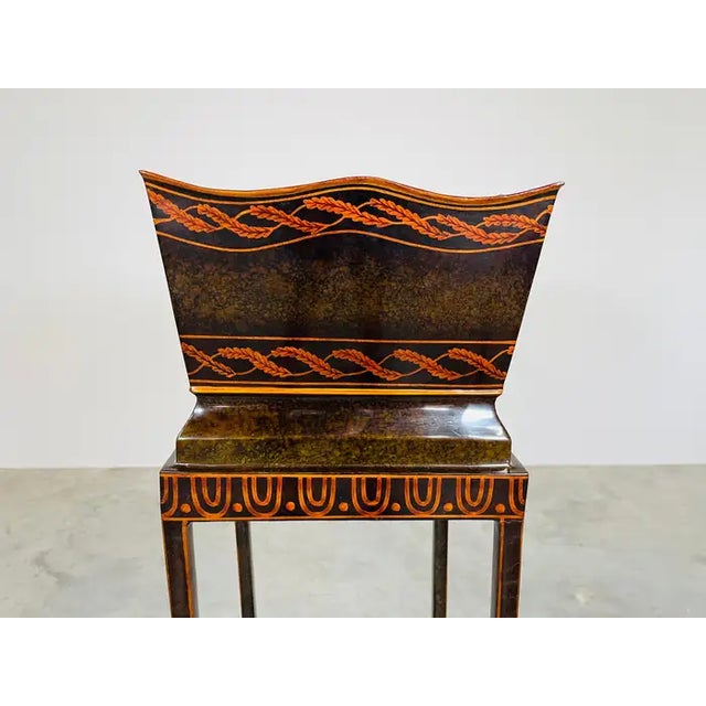 Metal Maitland Smith Regency Style Black & Gold Tole Metal Planter or Plant Stand For Sale - Image 7 of 8