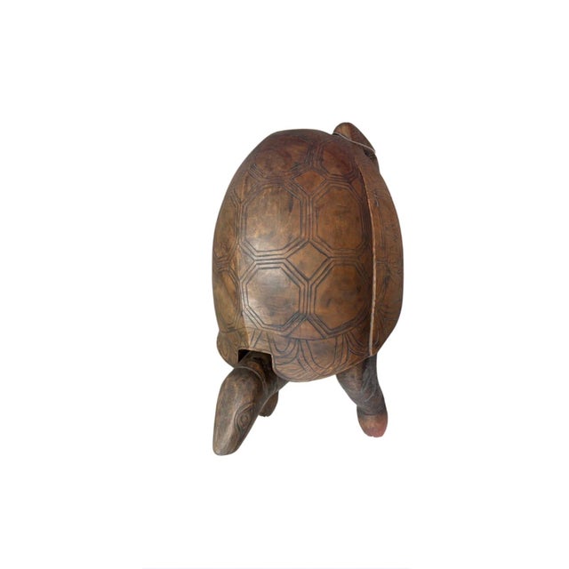 Coffee Hand-Carved Wooden Tortoise Sculpture / Accent Stool For Sale - Image 8 of 12