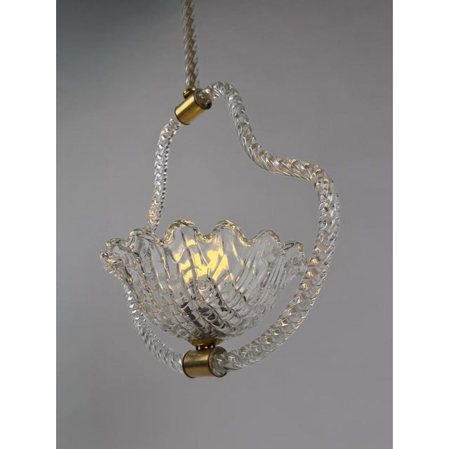 Art Deco Italian Murano Glass and Brass Pendant in the style of Barovier, 1930s For Sale - Image 6 of 18