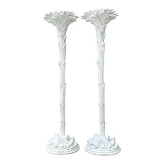 Vintage Regency Cast Plaster Palm Torchere Lamps After Serge Roche - a Pair For Sale