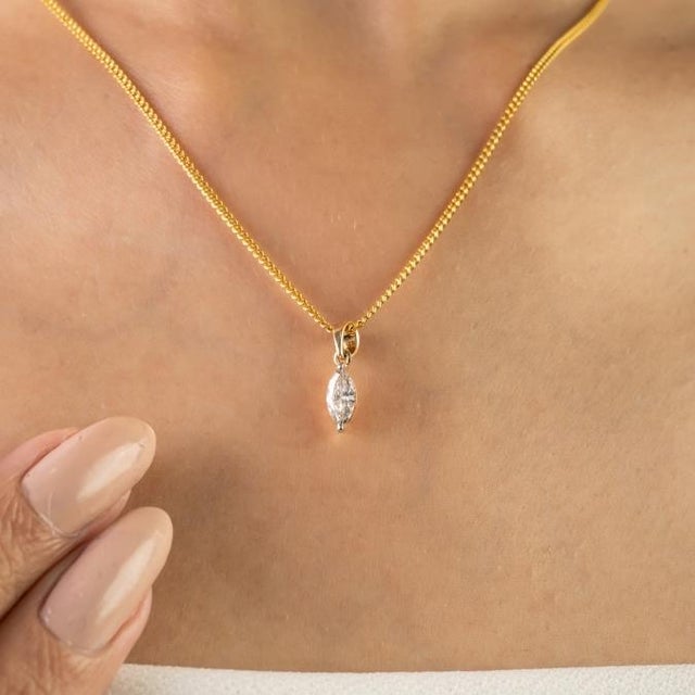 White Marquise Cut Certified Diamond Solitaire Pendant in 14k Yellow Gold For Sale - Image 8 of 13