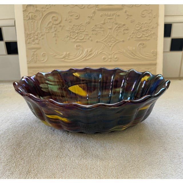 1940s Vintage Slipware Terra Cotta Oval Ridged Bowl For Sale - Image 5 of 13