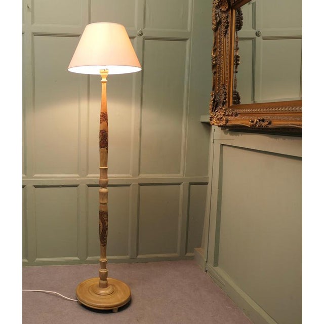 Carved Oriental Style Floor Lamp, Standard Lamp The Elm central column is carved and painted with Dragons and stands on a...