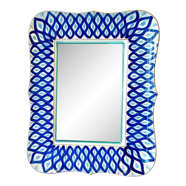 Signed Stig Lindberg Faience Ceramic Hand Painted Mirror for Gustavsberg - Sweden 1940-50. For Sale