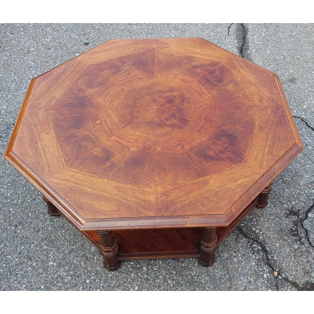 Late 20th Century Octogonal Bookmatched Burl Fruitwoods Tiered Coffee Table For Sale In Washington DC - Image 6 of 10