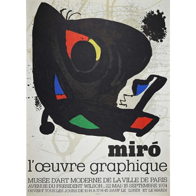 Mirò - l'Oeuvre Graphique is a vintage offset and lithograph poster realized after Joan Miró, in 1974. The artwork was...