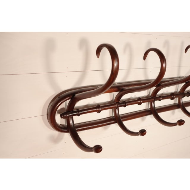 1930s Vintage French Thonet Style Coat Hat Rack Wall Hanging Hooks Mahogany Art Nouveau Hall Tree For Sale - Image 5 of 11