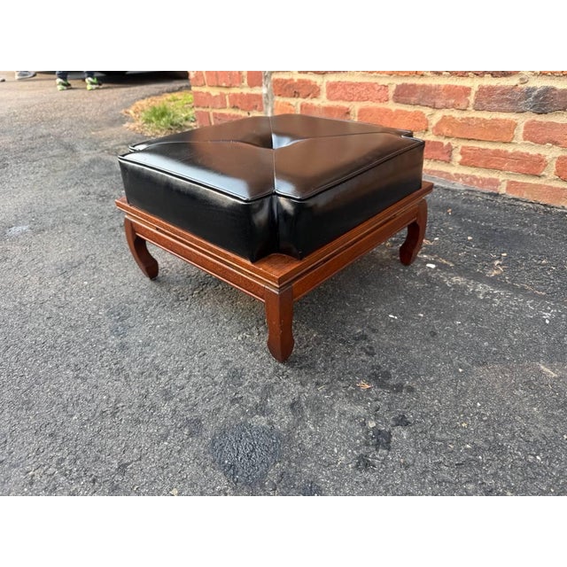 Late 20th Century Vintage Chinoiserie Style Vinyl Faux Leather Footstool For Sale - Image 5 of 11