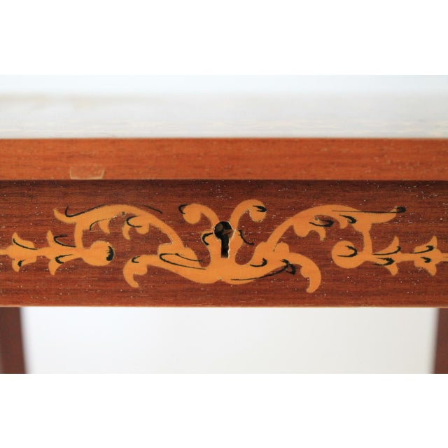 Brown Vintage Italian Marquetry Musical Jewelry Box Side Table For Sale - Image 8 of 12