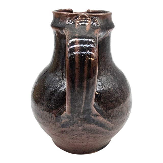 Japanese Shussai Gama Studio Pottery Pitcher With Black Glaze and Original Box For Sale - Image 4 of 9