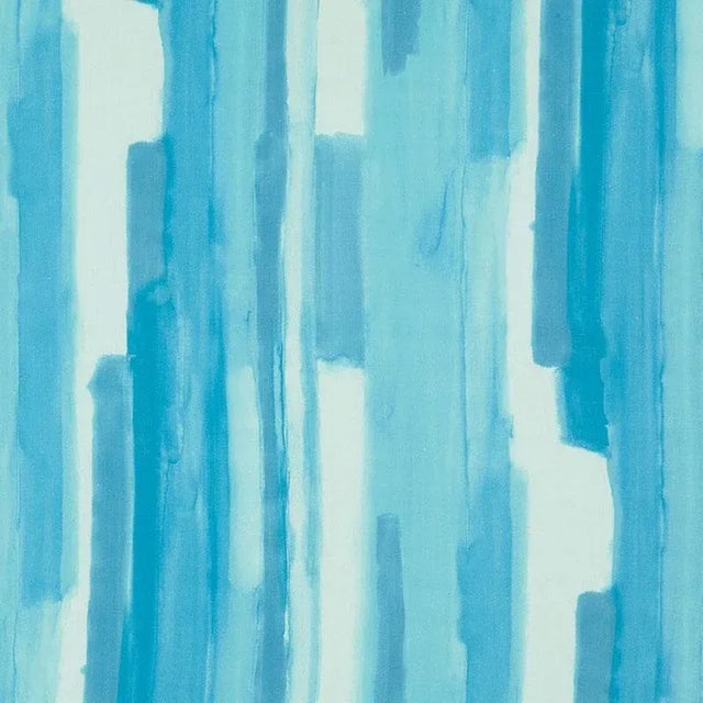 Schumacher X Miles Redd Watercolor Fabric in Aqua For Sale