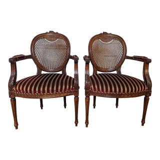 Pair French Louis XVI Cane Back Armchairs by Fairfield Chair Co. For Sale