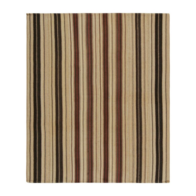 Beige 1950s Vintage Persian Kilim in Beige & Brown Stripes in Panel Style by Rug & Kilim For Sale - Image 8 of 8