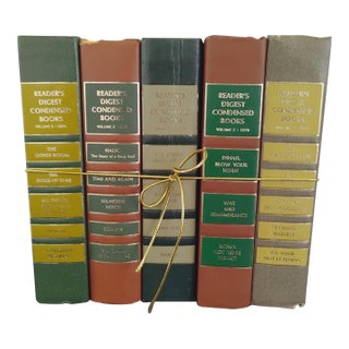 Vintage Reader's Digest Leather Bound Books Green Neutral Earth Tones- Set of 5 For Sale
