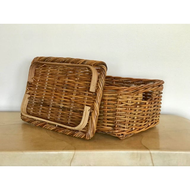 Wood 1960s Mid Century French Rattan Storage Baskets- a Pair For Sale - Image 7 of 12