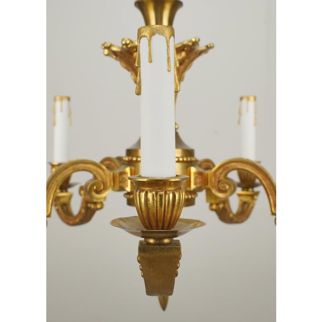 Mid 20th Century Mid 20th Century Louis XIV Five Arm Gilded Brass Chandelier For Sale - Image 5 of 13