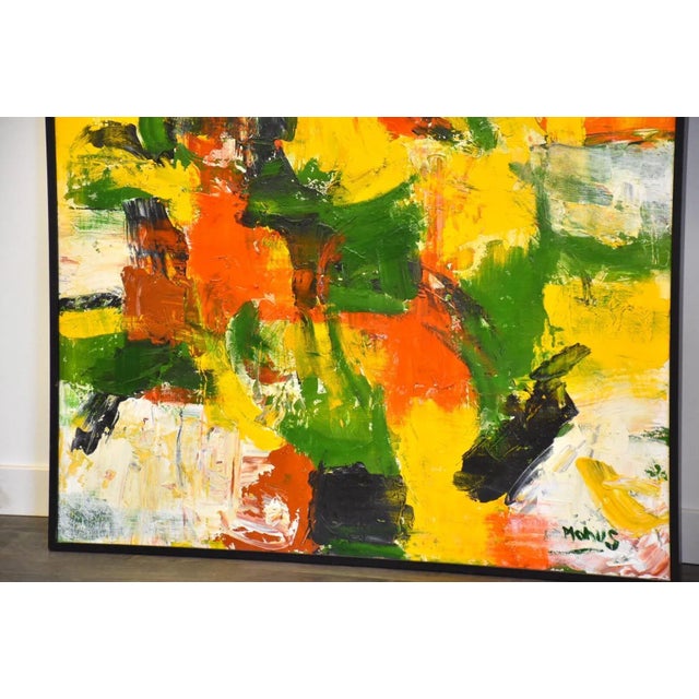 Mid-Century Modern Abstract Oil on Canvas Painting 43" X 55" Signed Mohus For Sale - Image 3 of 7
